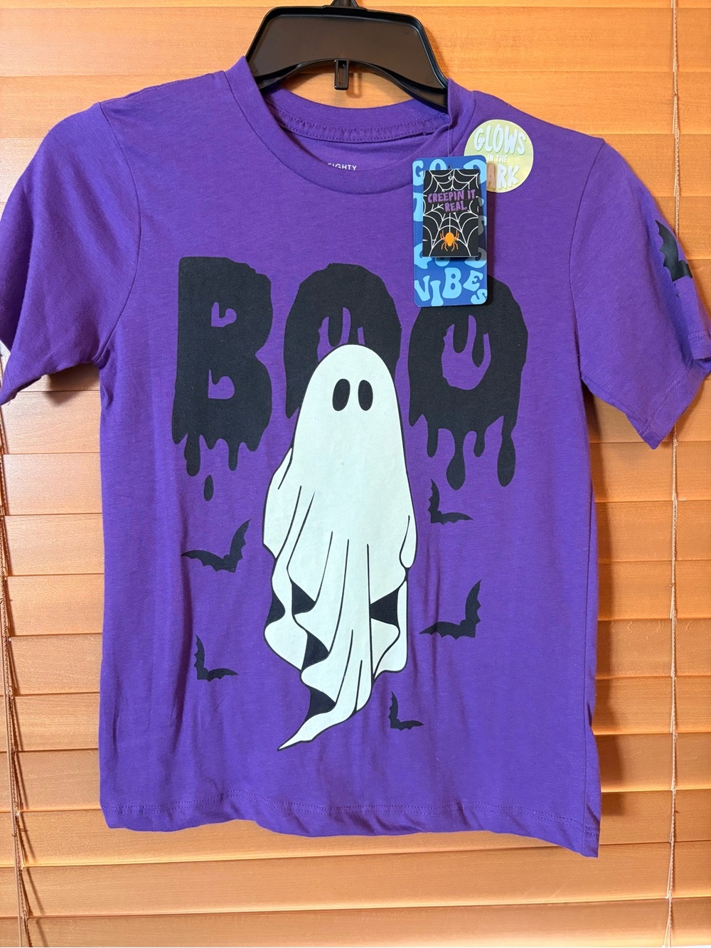 Eighty Eight NWT Purple Glow-in-the-Dark Ghost 'Boo' Tee. Size 8